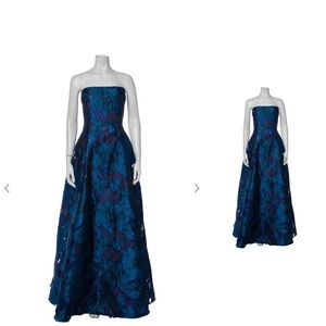 Rene Ruiz Strapless Blue and Teal Floral Ball Gown NEW with tags